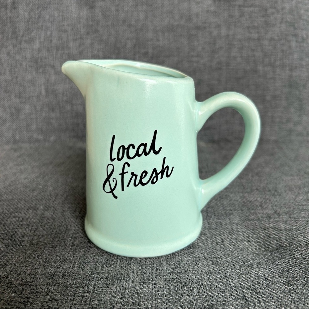 Mini Creamer Pitcher Aqua Blue Black 8 oz Local Fresh